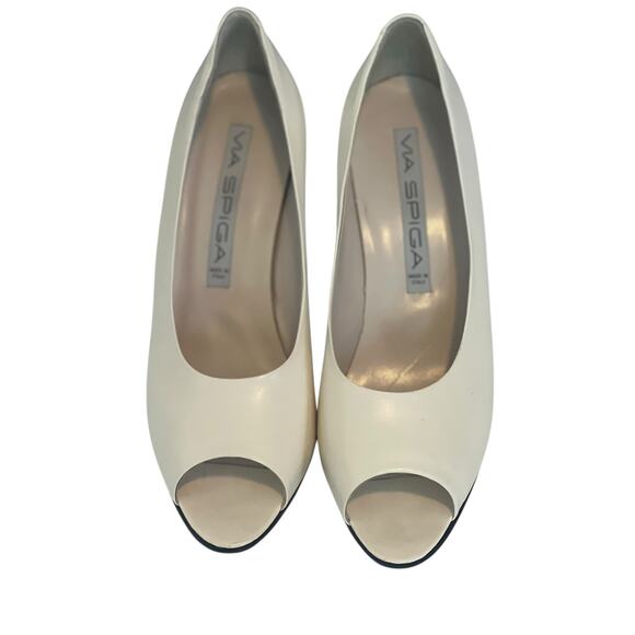 VIA SPIGA CREAM WHITE OPEN TOE WOMENS HEELS SIZE 7 1/2 B - Picture 2 of 12